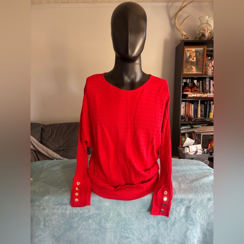 New York & Company Red Top with Gold Buttons